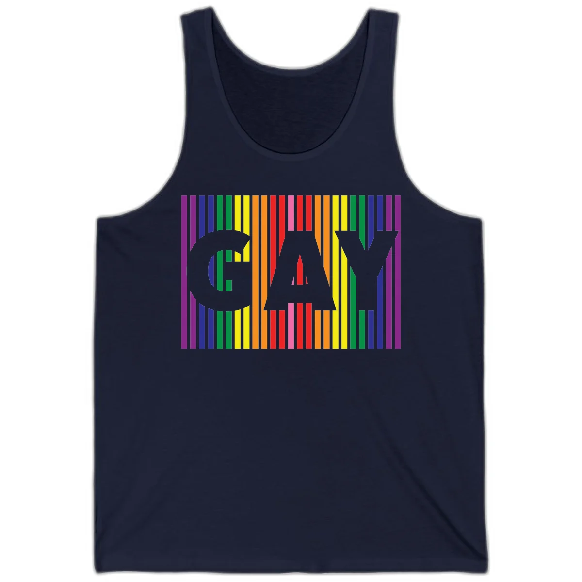 Rainbow pride cat silhouette with colorful vertical stripes in pride flag colors on gray background in Navy