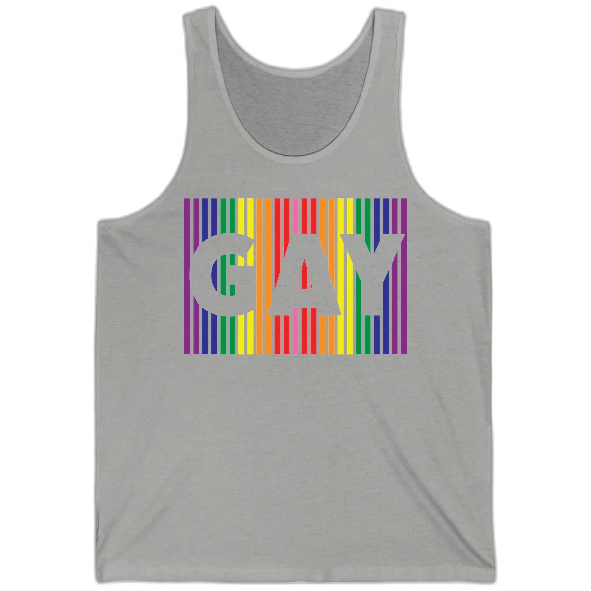Rainbow pride cat silhouette with colorful vertical stripes in pride flag colors on gray background in Athletic Heather
