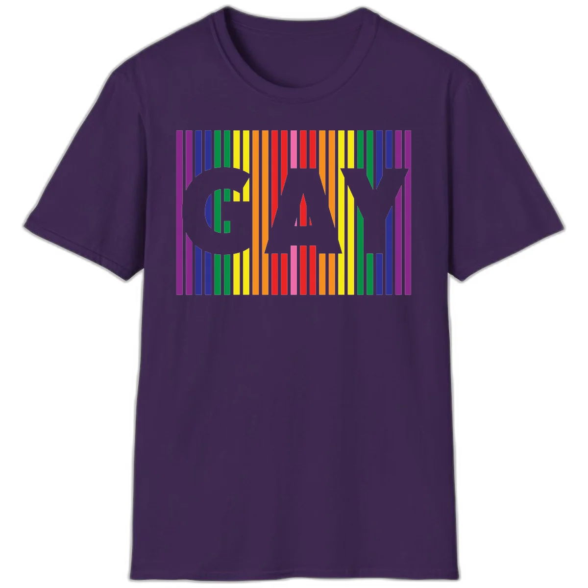 Rainbow pride cat silhouette with colorful vertical stripes in pride flag colors on gray background in Purple