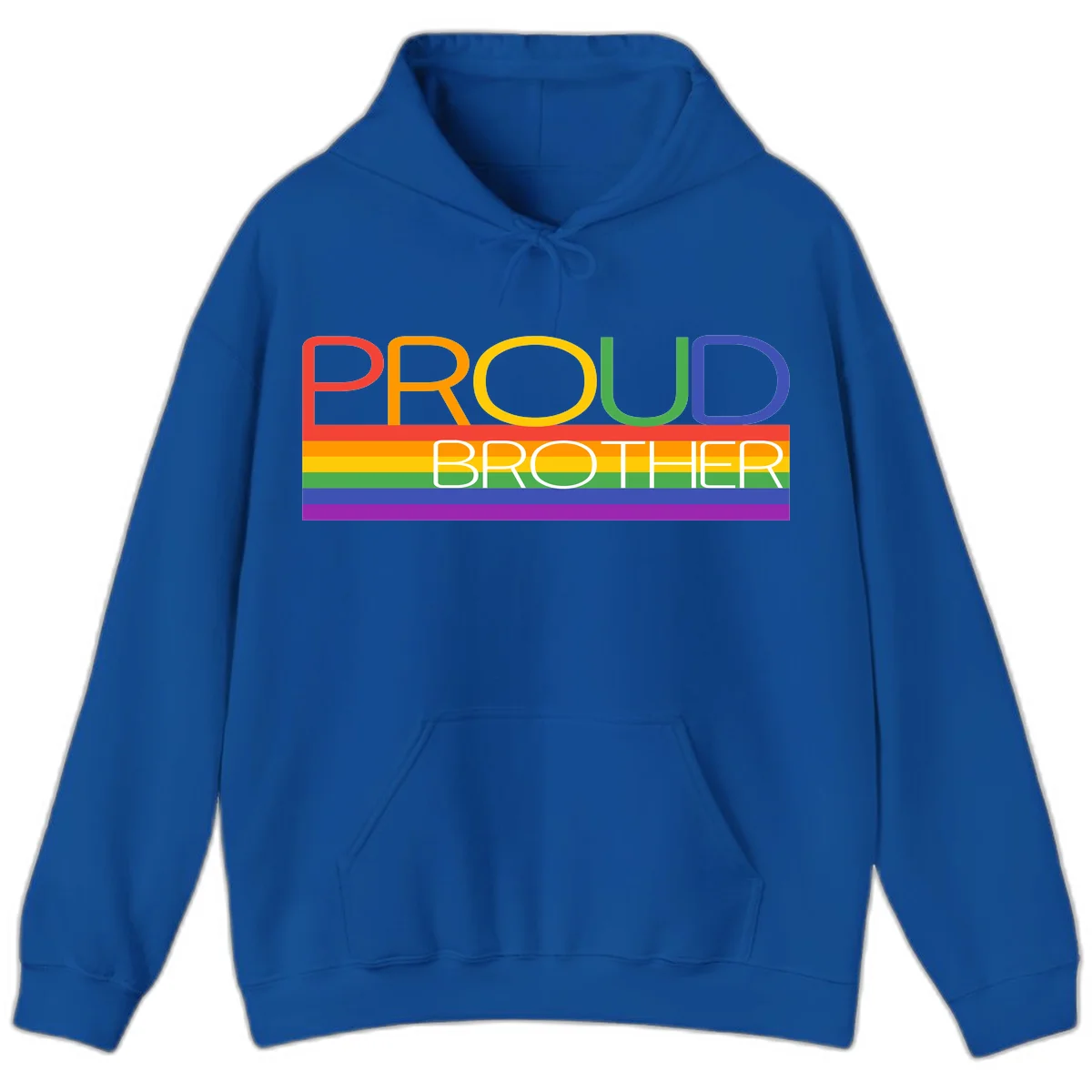 Proud Brother Pride design with colorful rainbow flag stripes and multicolored text celebrating LGBTQ+ pride and family support in Royal