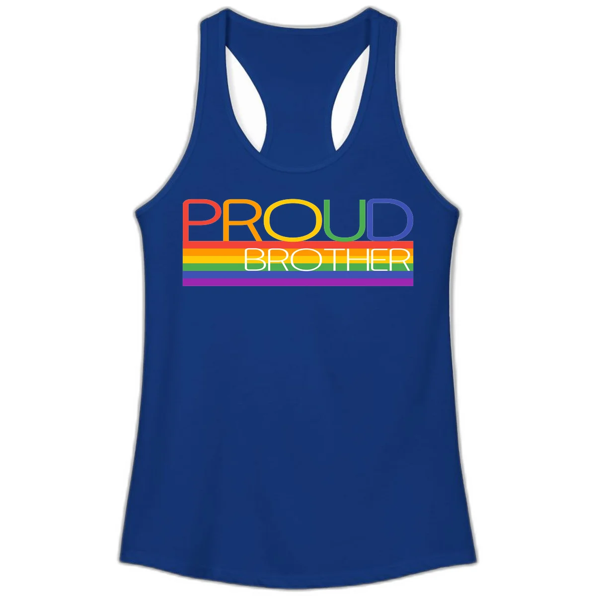 Proud Brother Pride design with colorful rainbow flag stripes and multicolored text celebrating LGBTQ+ pride and family support in Solid Royal