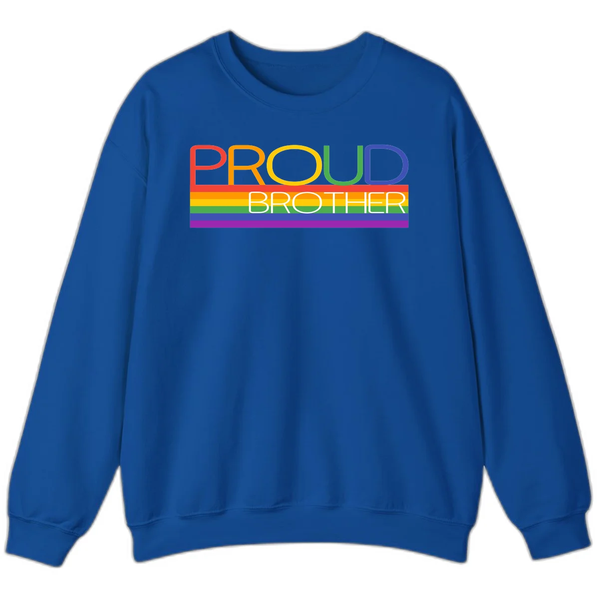 Proud Brother Pride design with colorful rainbow flag stripes and multicolored text celebrating LGBTQ+ pride and family support in Royal
