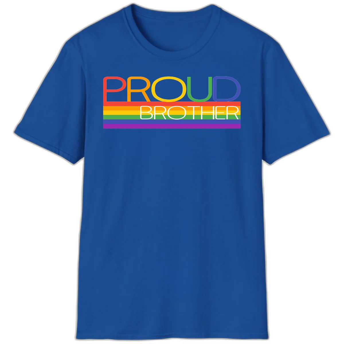 Proud Brother Pride design with colorful rainbow flag stripes and multicolored text celebrating LGBTQ+ pride and family support in Royal