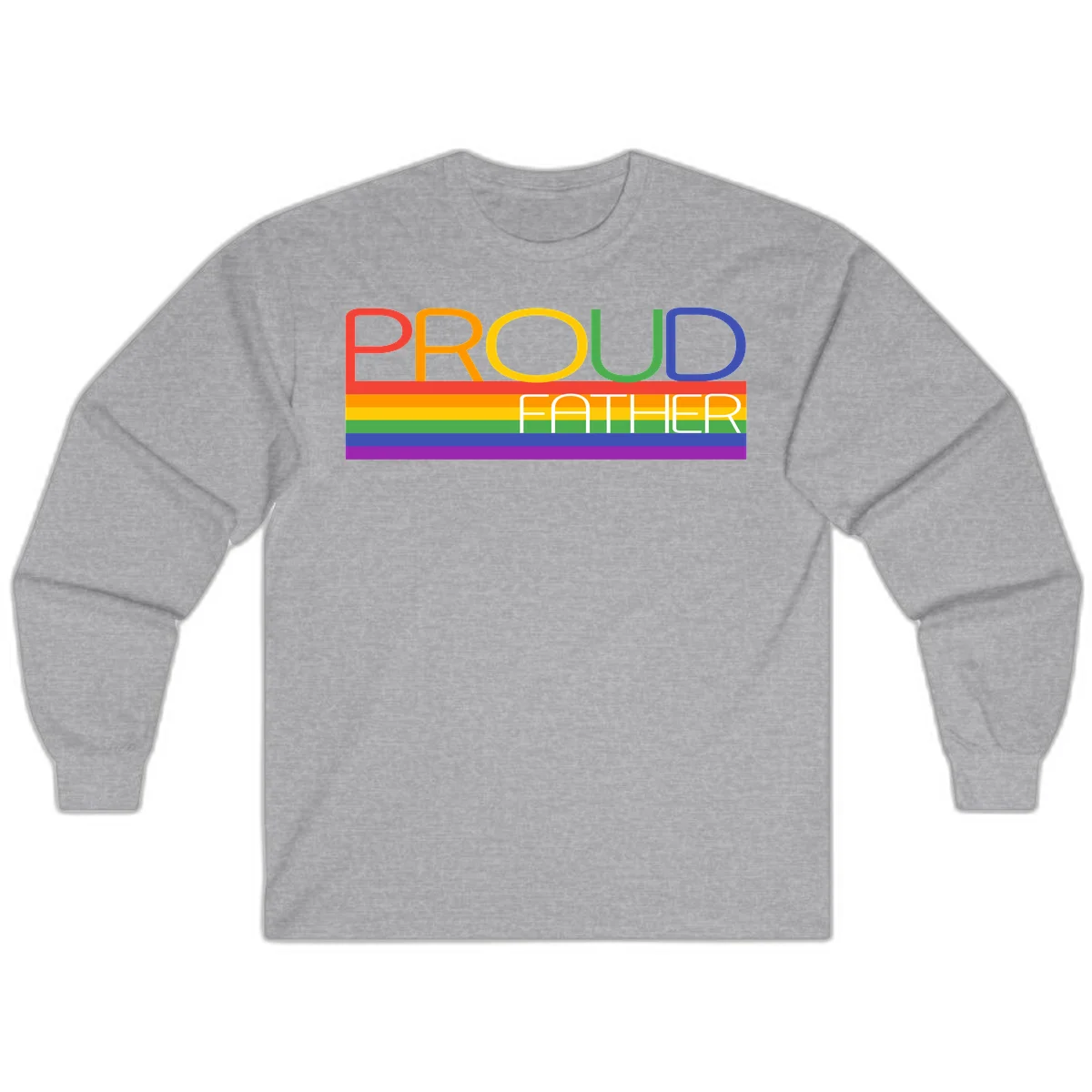 Proud father pride design with rainbow-colored letters and horizontal pride flag stripes in Sport Grey