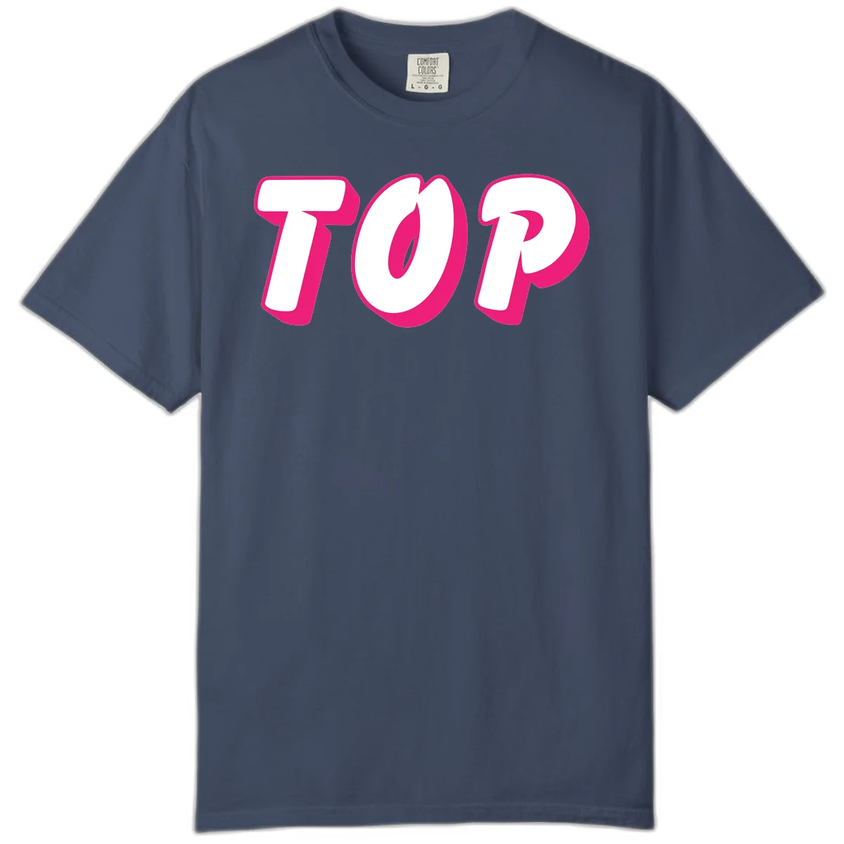 Bold hot pink TOP typography with 3D dimensional shadow effect and white lettering on gray background in Midnight