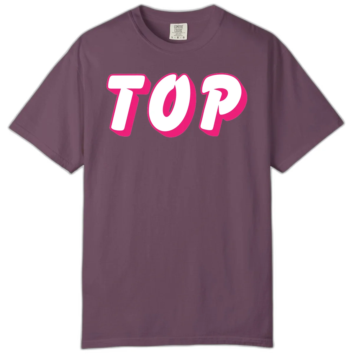 Bold hot pink TOP typography with 3D dimensional shadow effect and white lettering on gray background in Berry