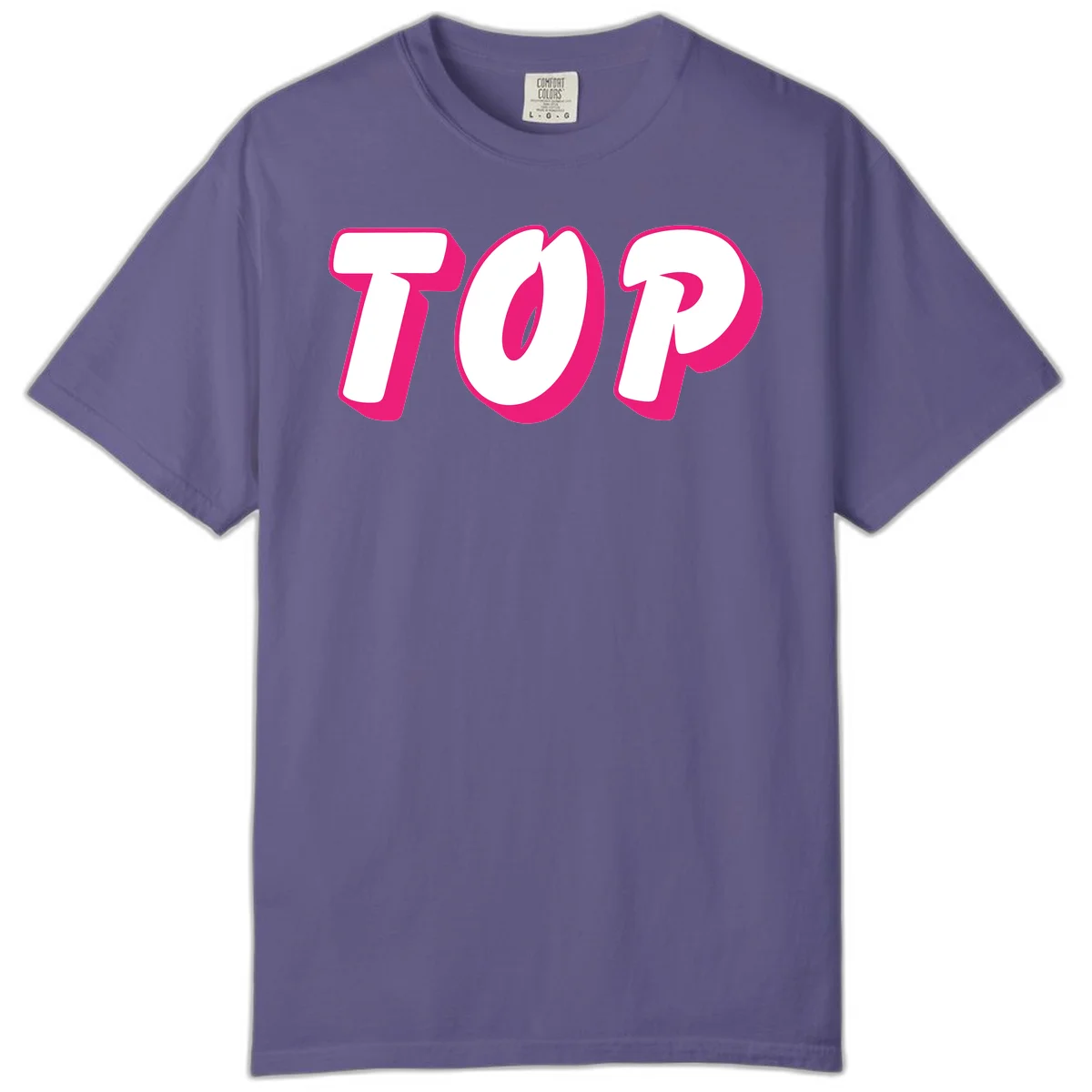 Bold hot pink TOP typography with 3D dimensional shadow effect and white lettering on gray background in Grape
