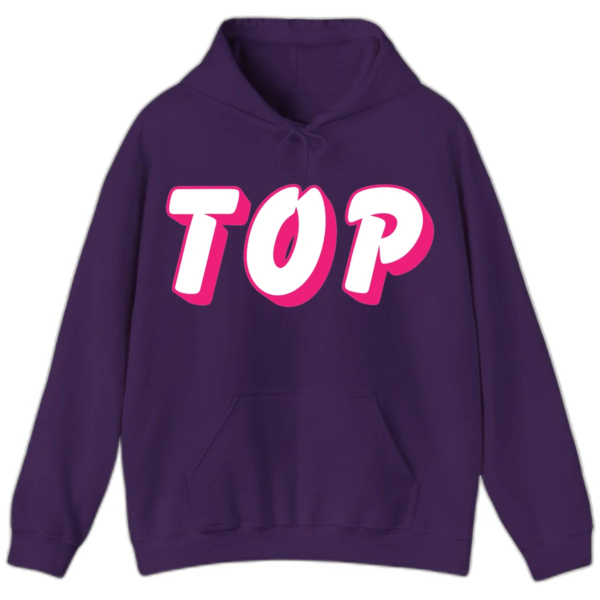 Bold hot pink TOP typography with 3D dimensional shadow effect and white lettering on gray background in Purple