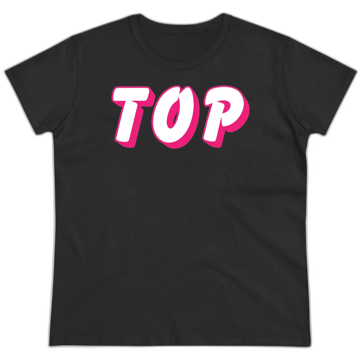 Bold hot pink TOP typography with 3D dimensional shadow effect and white lettering on gray background in Black