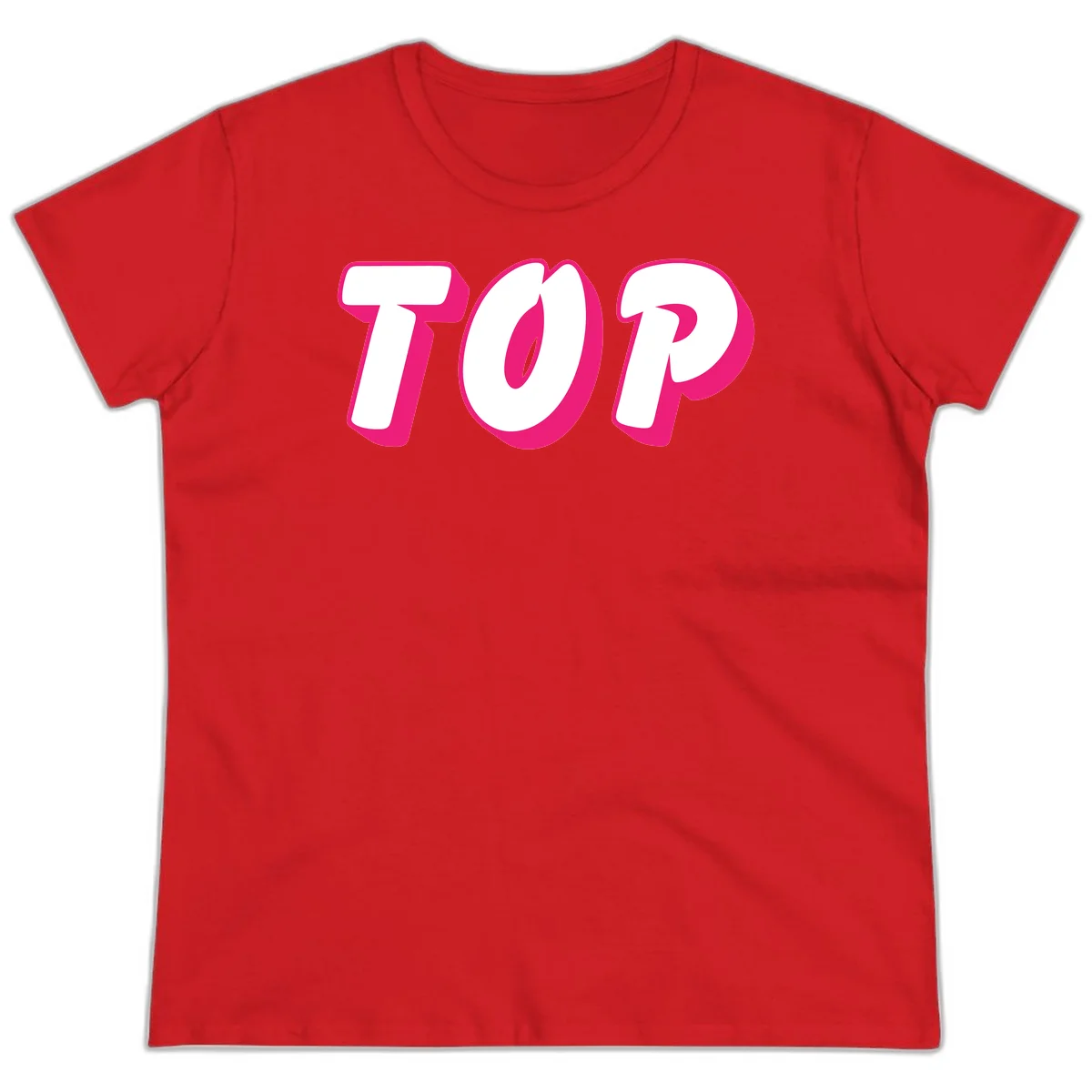 Bold hot pink TOP typography with 3D dimensional shadow effect and white lettering on gray background in Red