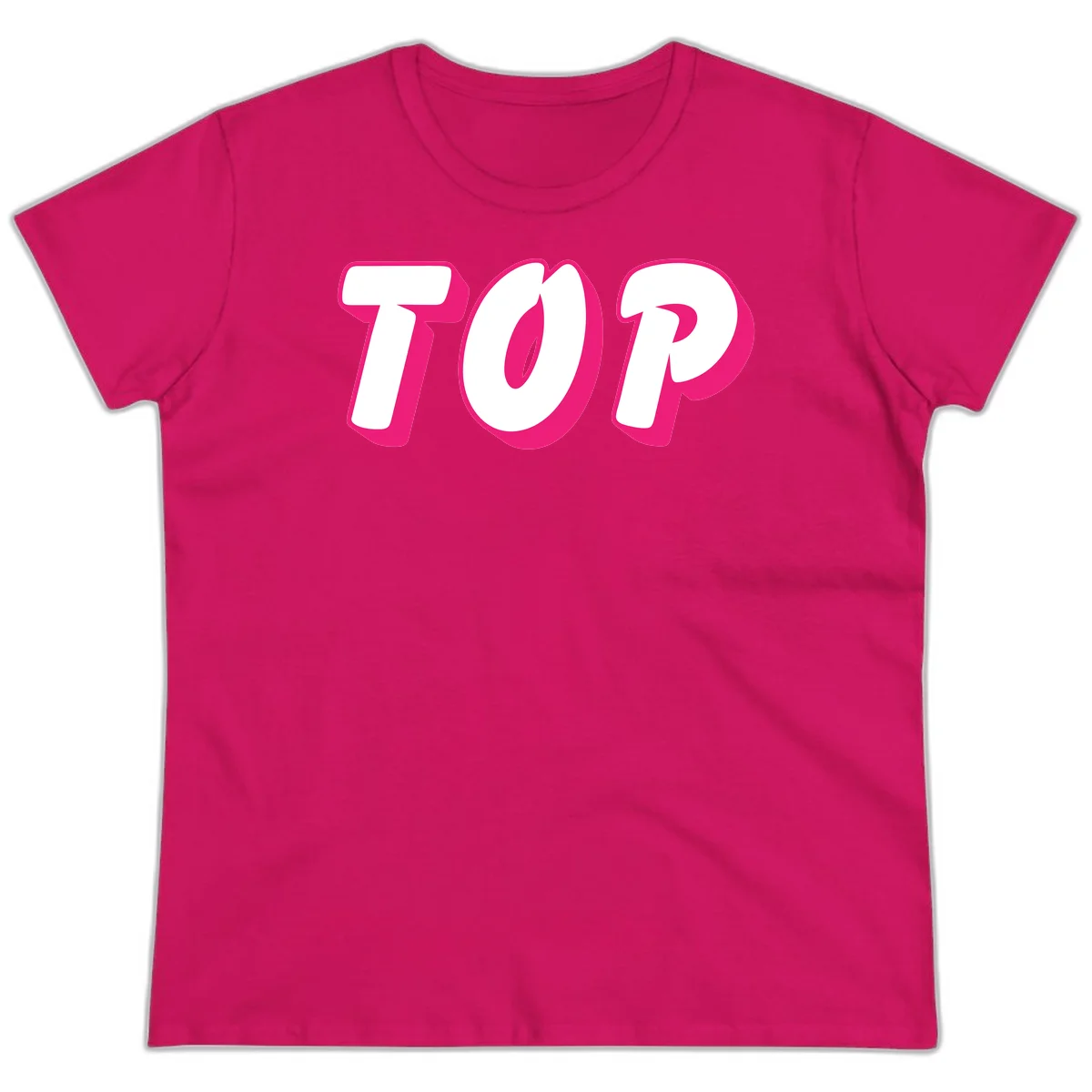 Bold hot pink TOP typography with 3D dimensional shadow effect and white lettering on gray background in Heliconia