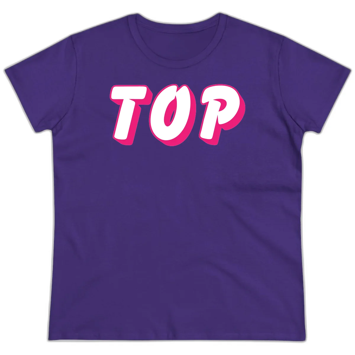 Bold hot pink TOP typography with 3D dimensional shadow effect and white lettering on gray background in Purple