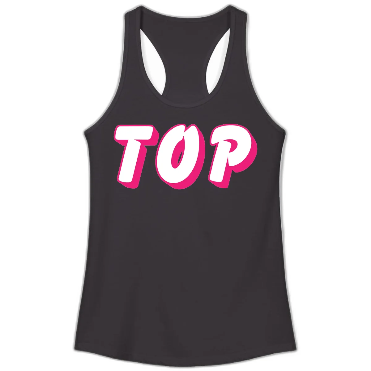 Bold hot pink TOP typography with 3D dimensional shadow effect and white lettering on gray background in Black
