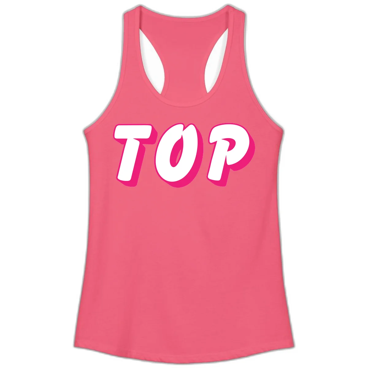Bold hot pink TOP typography with 3D dimensional shadow effect and white lettering on gray background in Hot Pink