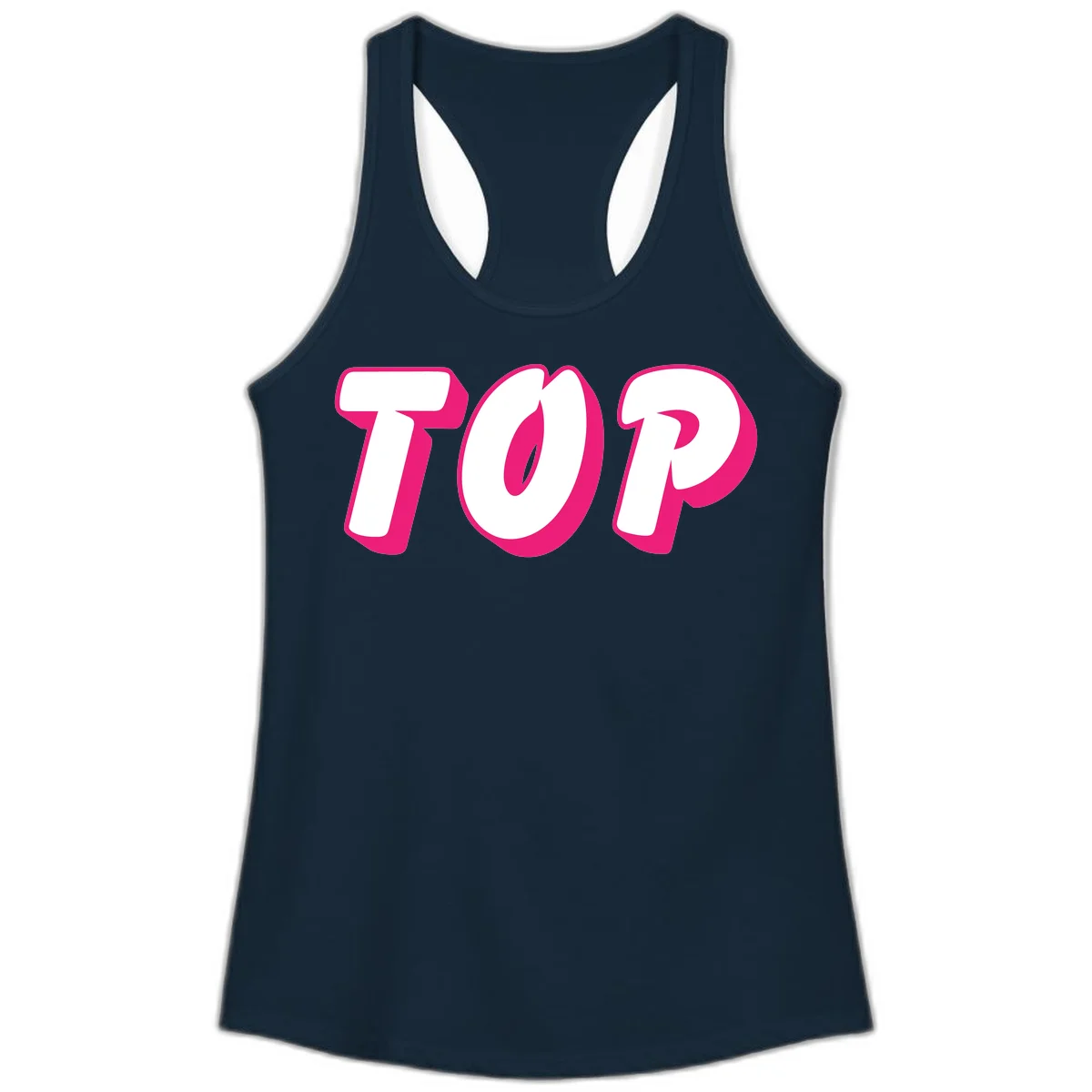 Bold hot pink TOP typography with 3D dimensional shadow effect and white lettering on gray background in Solid Midnight Navy