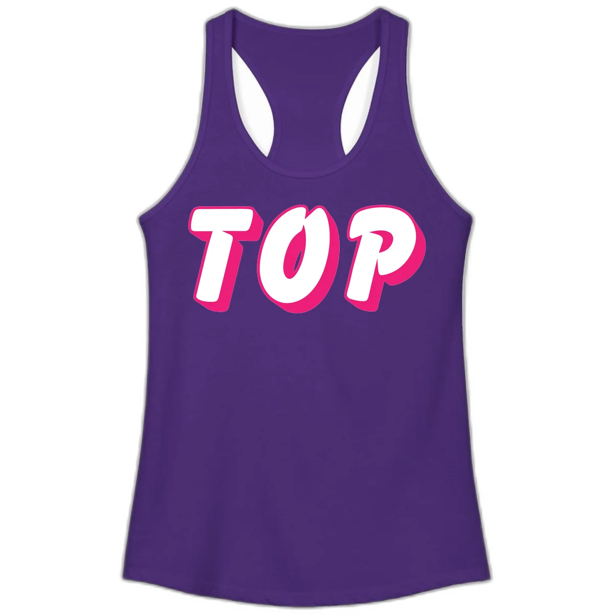 Bold hot pink TOP typography with 3D dimensional shadow effect and white lettering on gray background in Solid Purple Rush