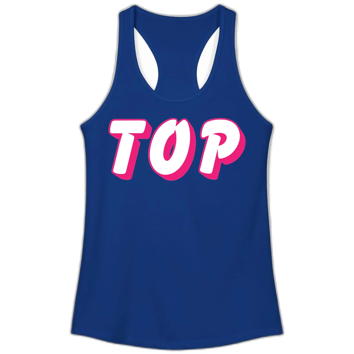 Bold hot pink TOP typography with 3D dimensional shadow effect and white lettering on gray background in Solid Royal