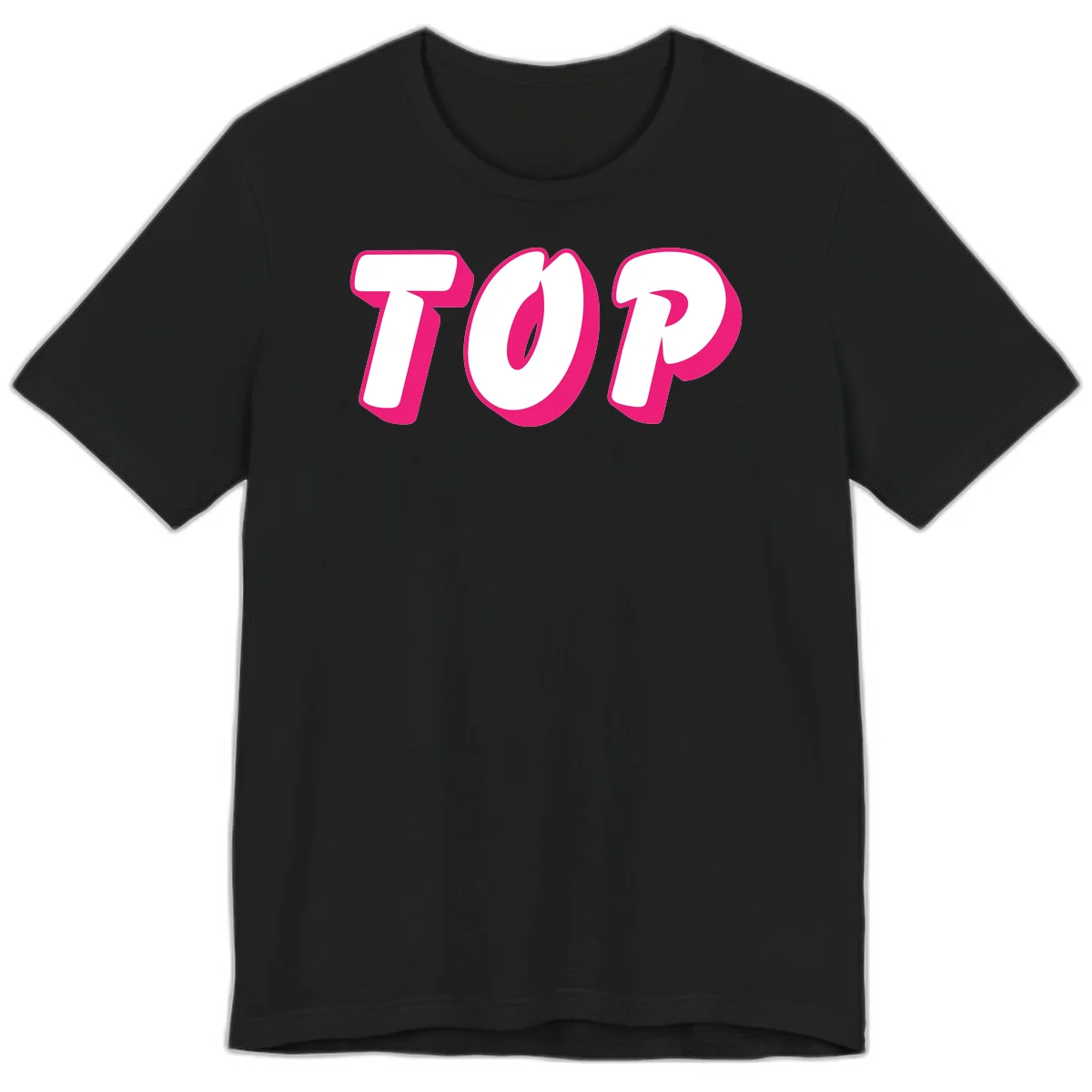 Bold hot pink TOP typography with 3D dimensional shadow effect and white lettering on gray background in Black