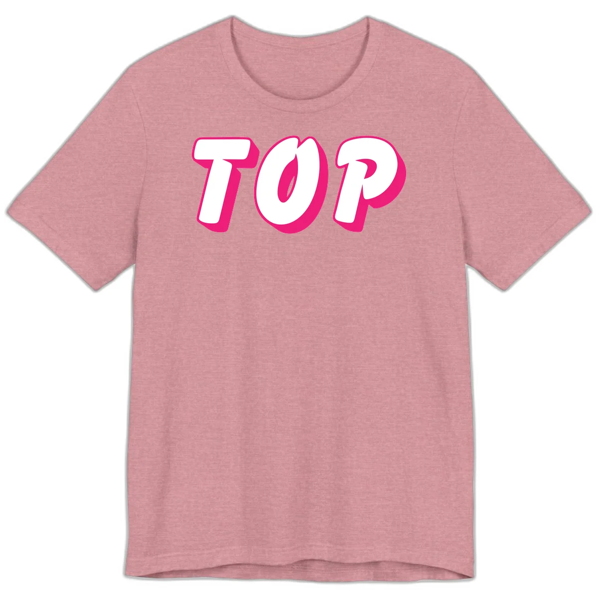 Bold hot pink TOP typography with 3D dimensional shadow effect and white lettering on gray background in Heather Orchid