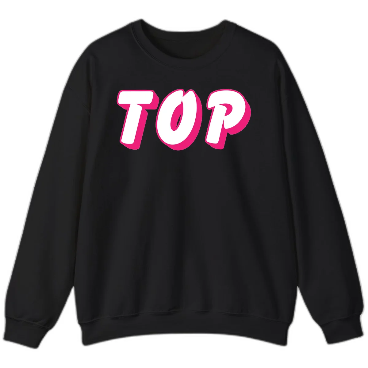 Bold hot pink TOP typography with 3D dimensional shadow effect and white lettering on gray background in Black