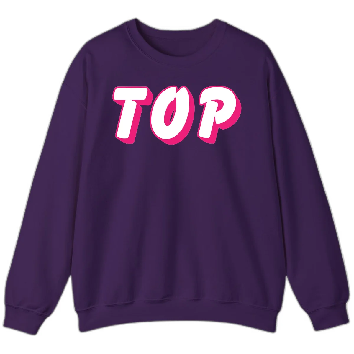 Bold hot pink TOP typography with 3D dimensional shadow effect and white lettering on gray background in Purple