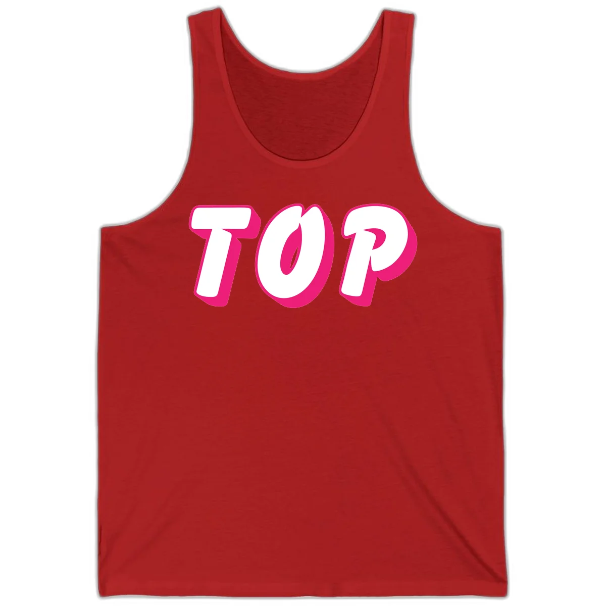Bold hot pink TOP typography with 3D dimensional shadow effect and white lettering on gray background in Red