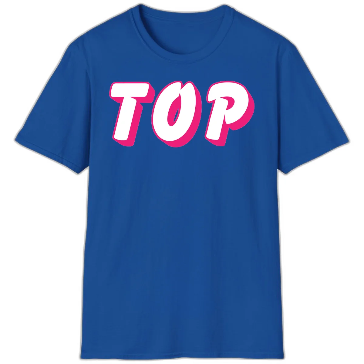 Bold hot pink TOP typography with 3D dimensional shadow effect and white lettering on gray background in Royal