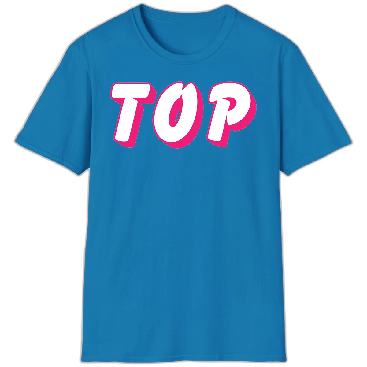 Bold hot pink TOP typography with 3D dimensional shadow effect and white lettering on gray background in Sapphire