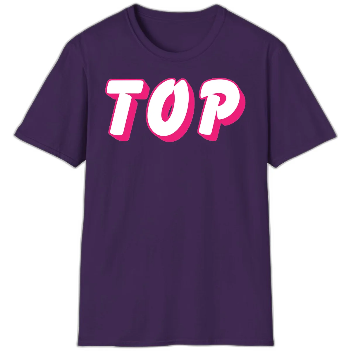 Bold hot pink TOP typography with 3D dimensional shadow effect and white lettering on gray background in Purple