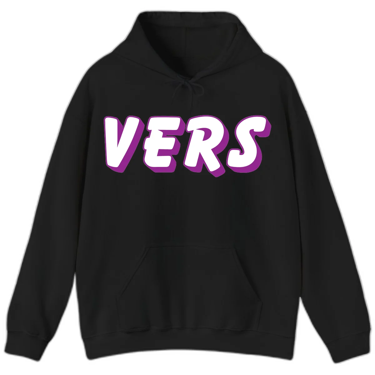 Bold purple and white 3D lettering spelling 'VERS' on gray background, vers pride statement design in Black