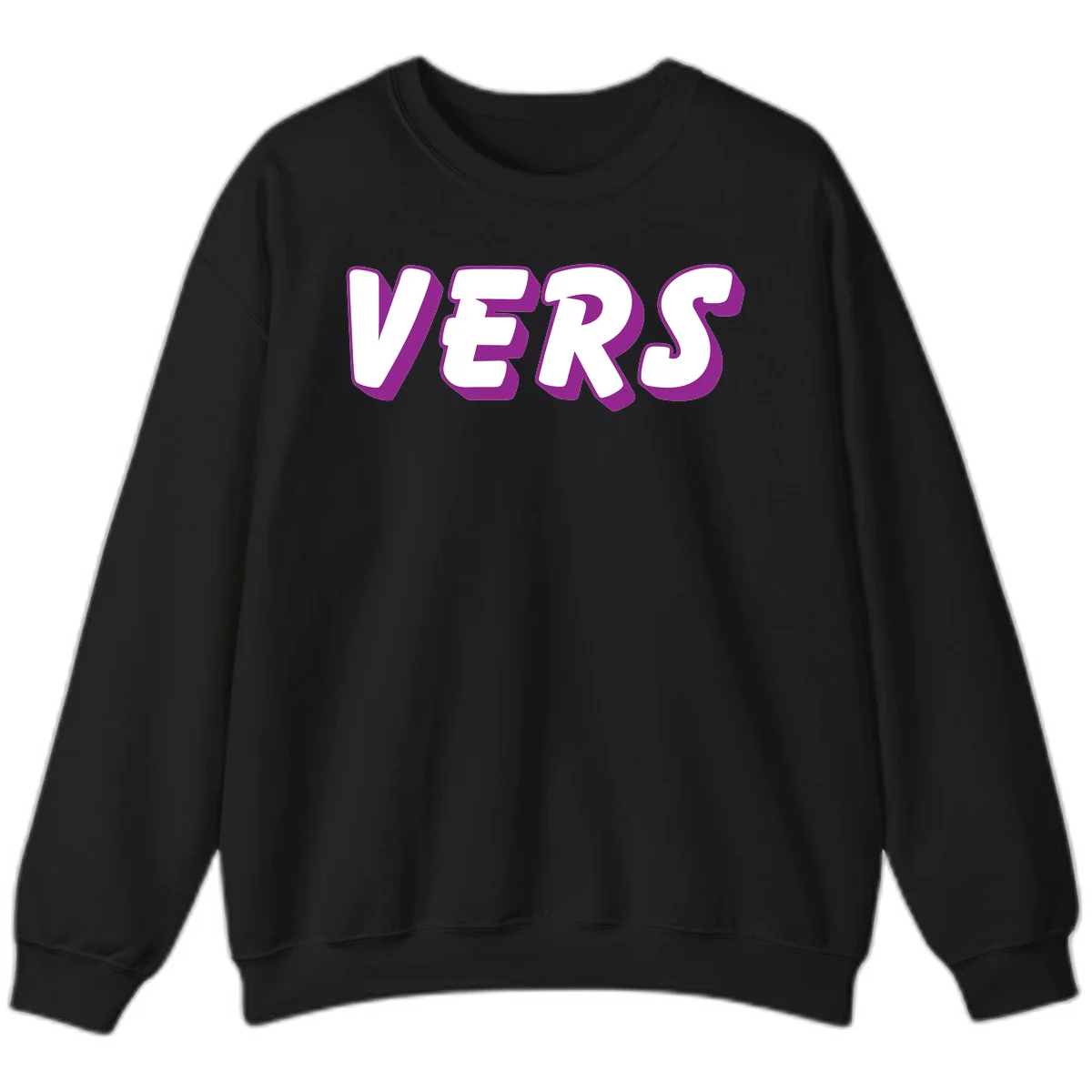 Bold purple and white 3D lettering spelling 'VERS' on gray background, vers pride statement design in Black
