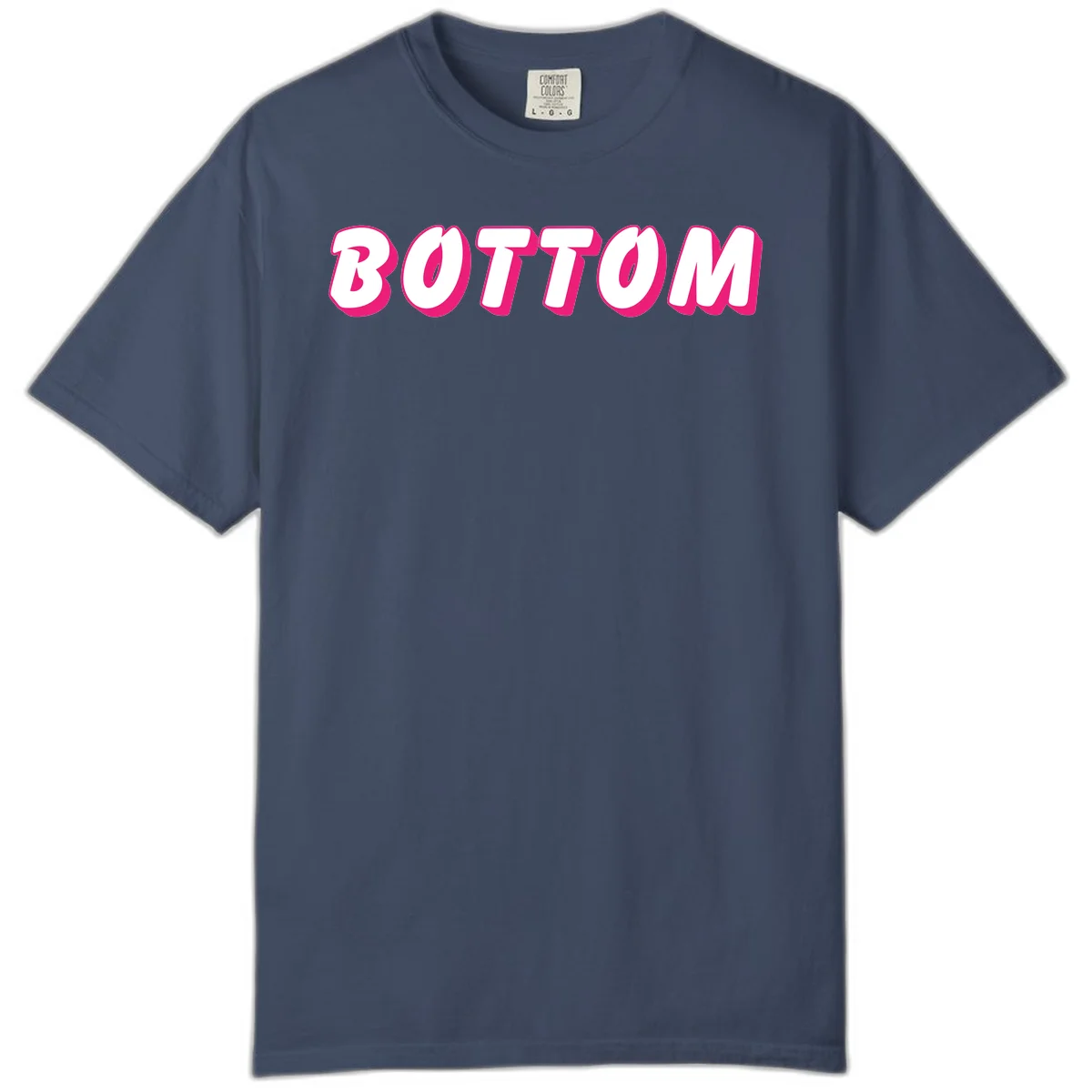 Bold magenta and white 'BOTTOM' text with 3D shadow effect on gray background in Midnight