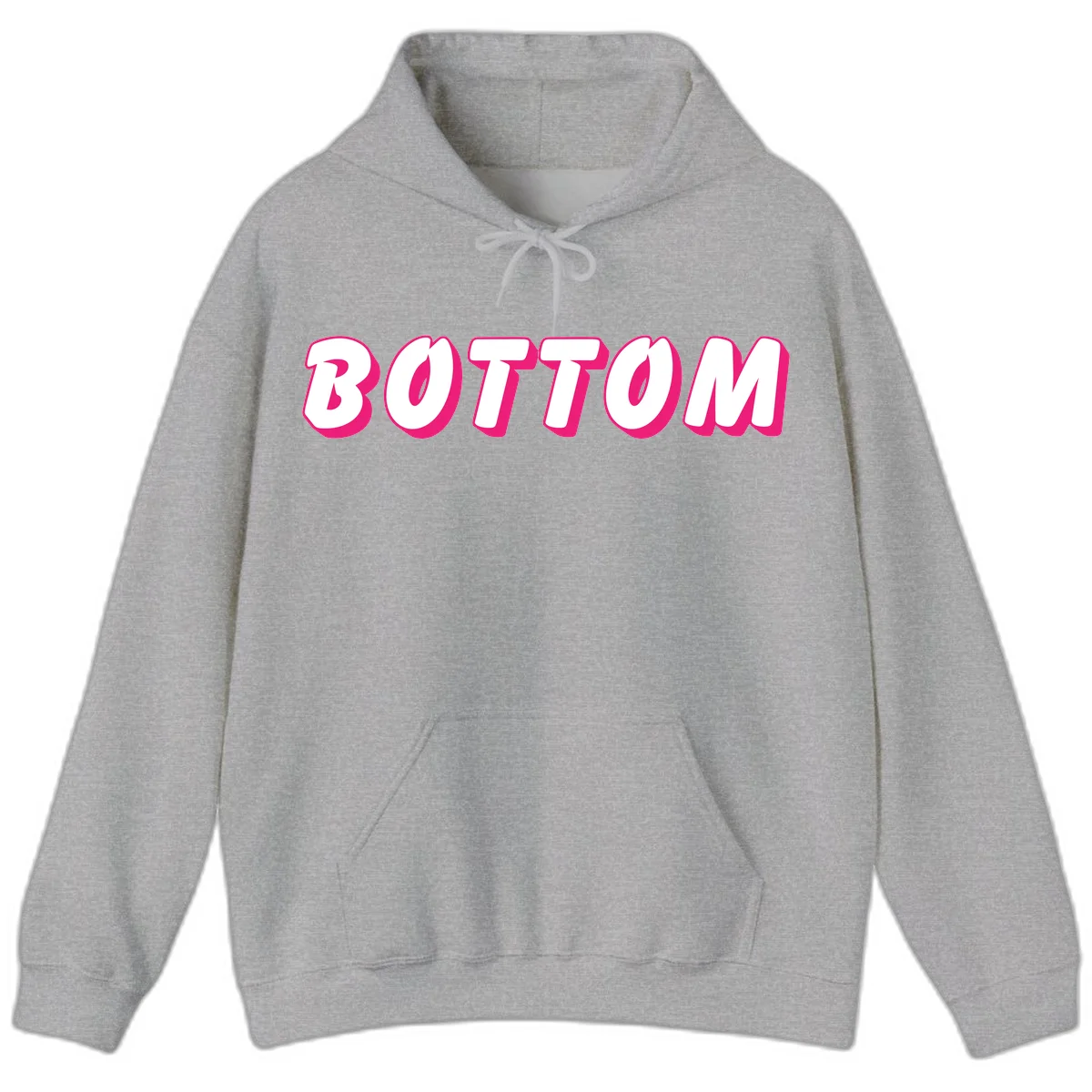 Bold magenta and white 'BOTTOM' text with 3D shadow effect on gray background in Sport Grey