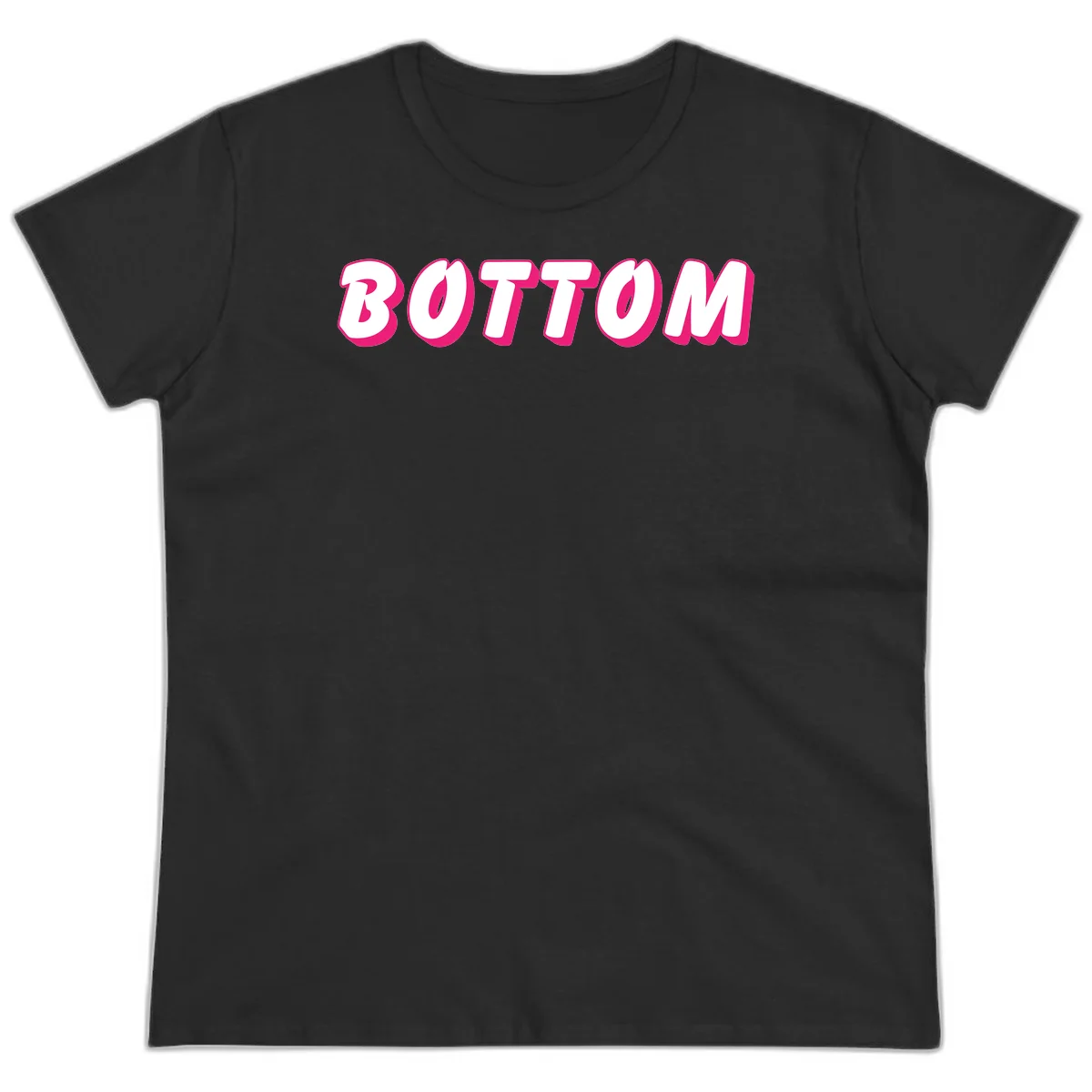 Bold magenta and white 'BOTTOM' text with 3D shadow effect on gray background in Black