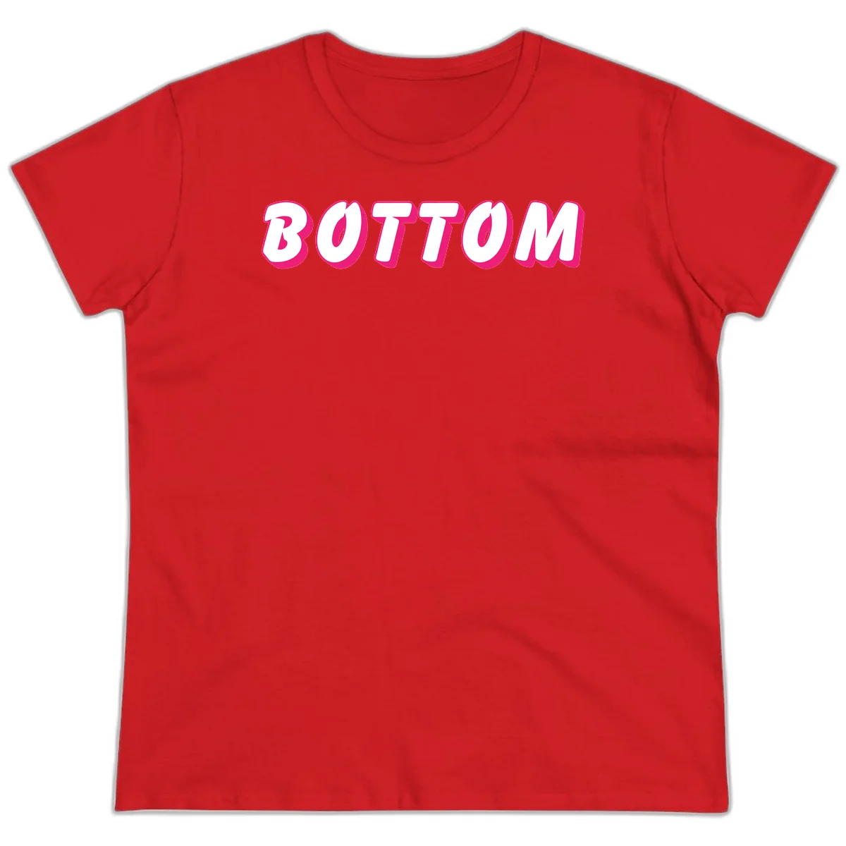 Bold magenta and white 'BOTTOM' text with 3D shadow effect on gray background in Red