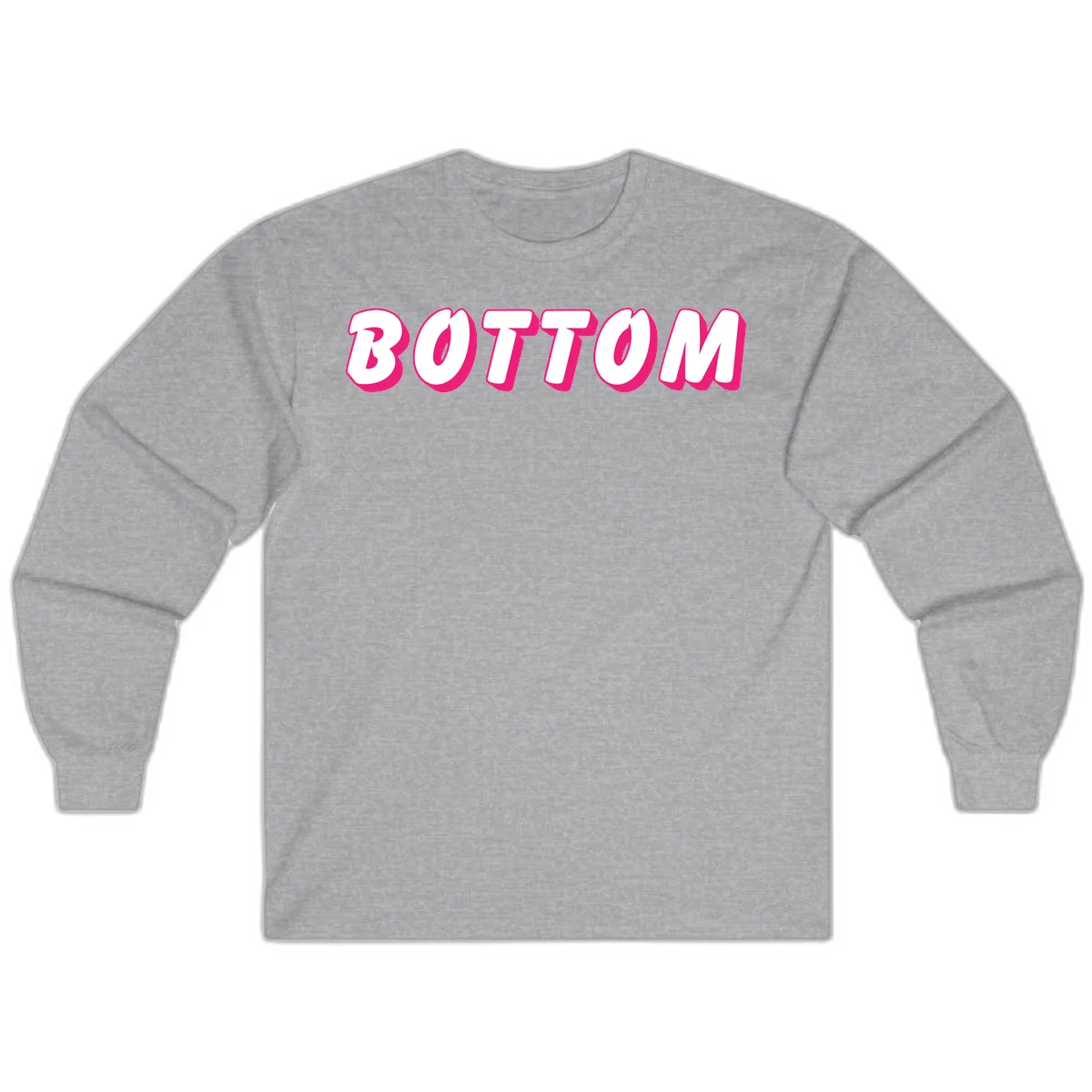Bold magenta and white 'BOTTOM' text with 3D shadow effect on gray background in Sport Grey
