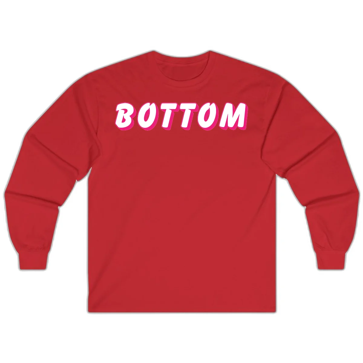 Bold magenta and white 'BOTTOM' text with 3D shadow effect on gray background in Red