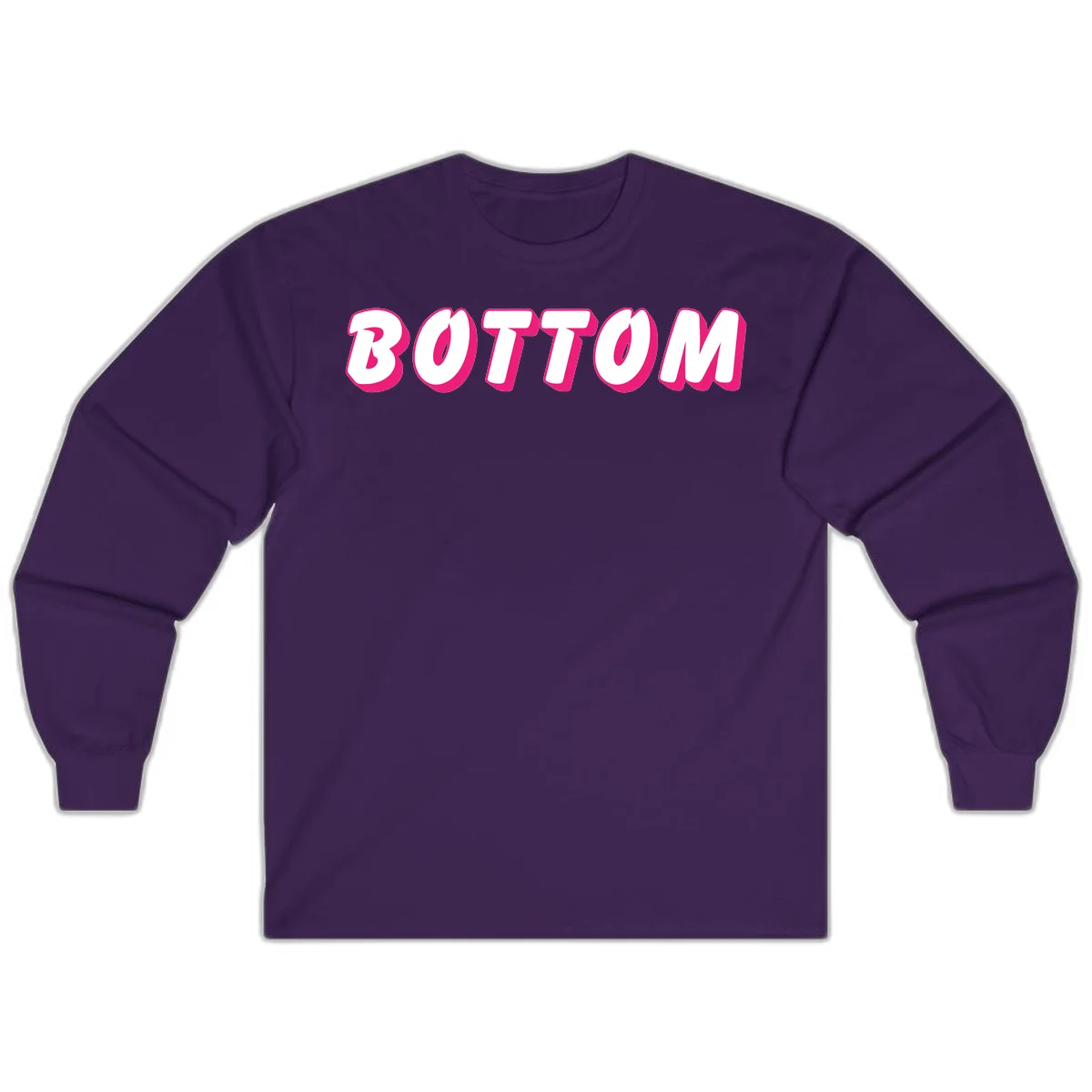 Bold magenta and white 'BOTTOM' text with 3D shadow effect on gray background in Purple