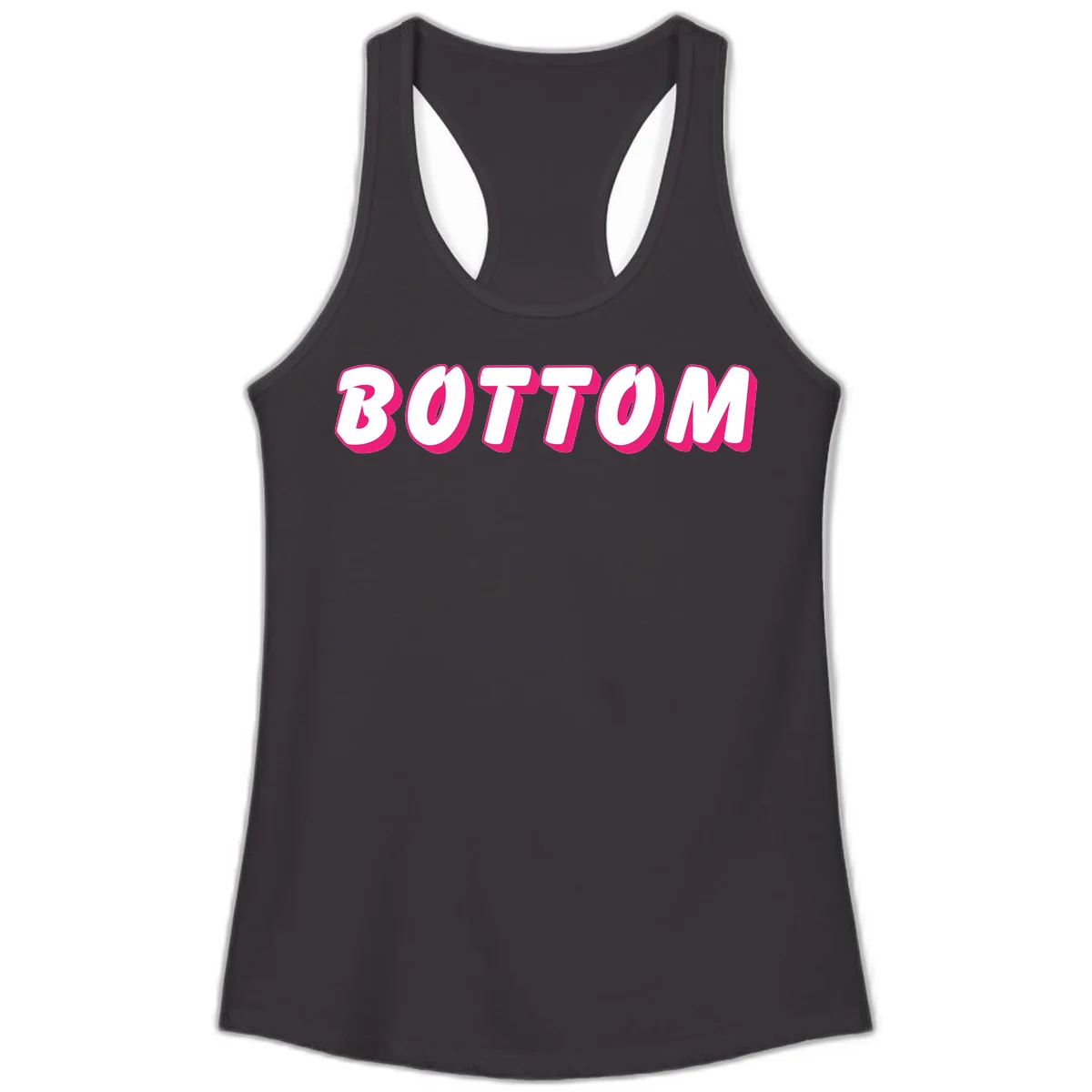 Bold magenta and white 'BOTTOM' text with 3D shadow effect on gray background in Black