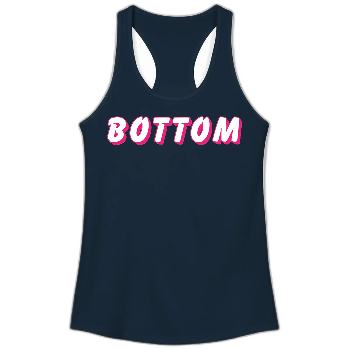 Bold magenta and white 'BOTTOM' text with 3D shadow effect on gray background in Solid Midnight Navy