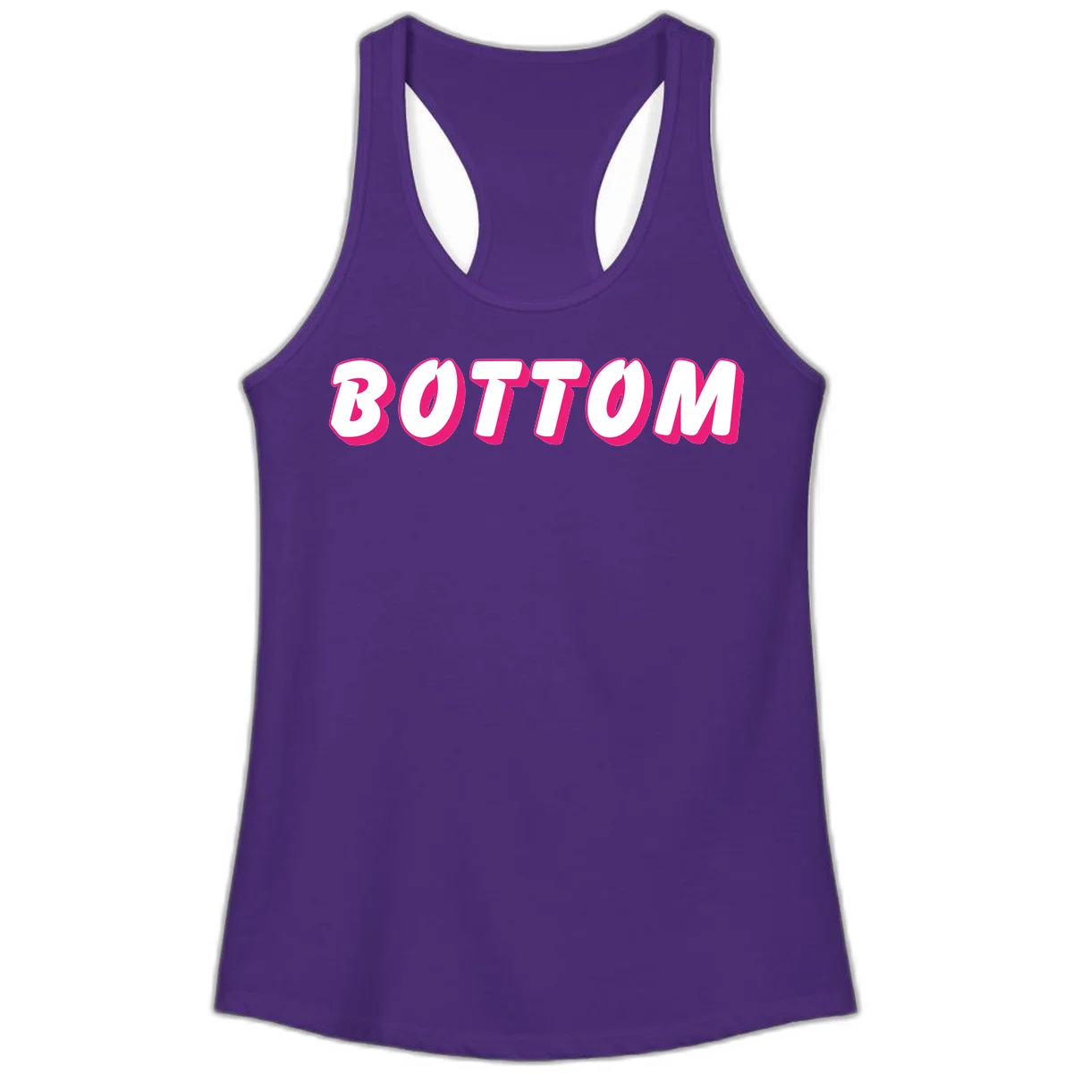 Bold magenta and white 'BOTTOM' text with 3D shadow effect on gray background in Solid Purple Rush