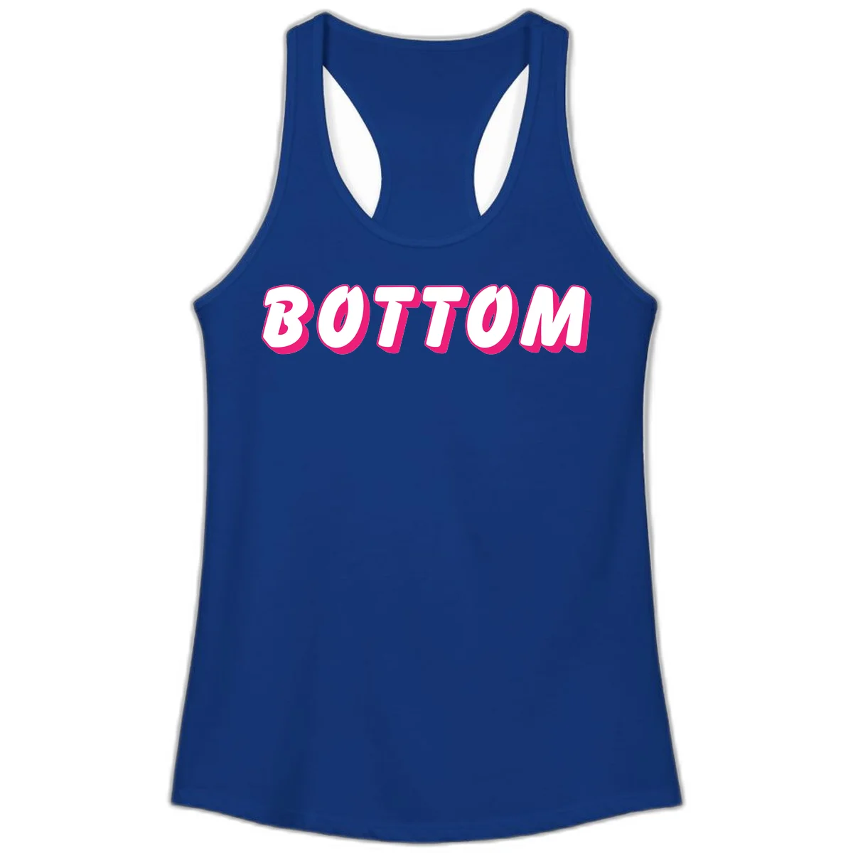 Bold magenta and white 'BOTTOM' text with 3D shadow effect on gray background in Solid Royal