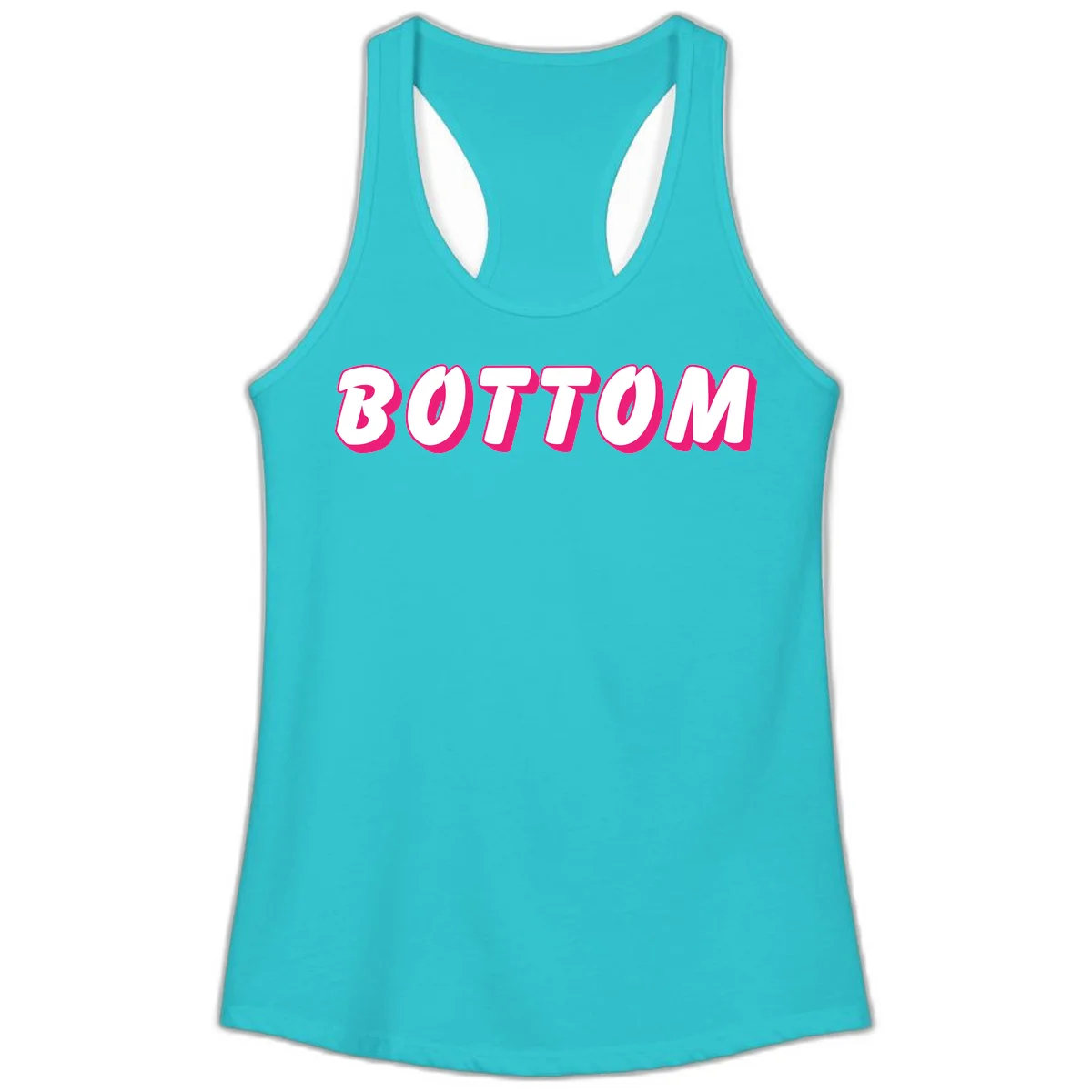 Bold magenta and white 'BOTTOM' text with 3D shadow effect on gray background in Solid Tahiti Blue