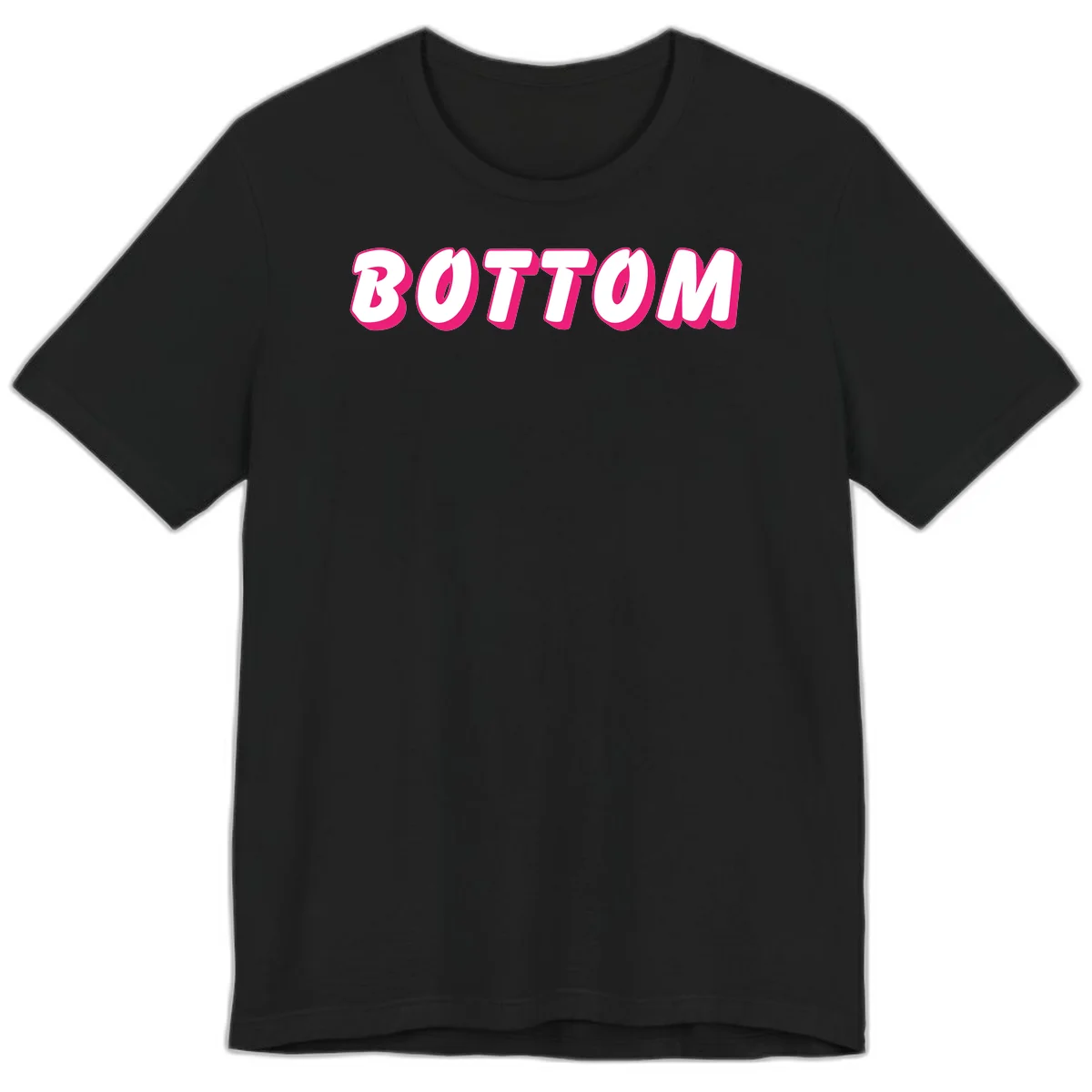 Bold magenta and white 'BOTTOM' text with 3D shadow effect on gray background in Black