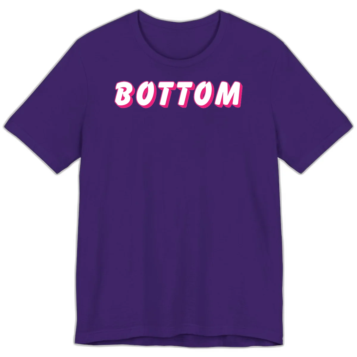 Bold magenta and white 'BOTTOM' text with 3D shadow effect on gray background in Team Purple