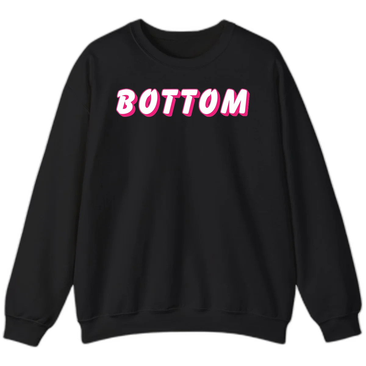 Bold magenta and white 'BOTTOM' text with 3D shadow effect on gray background in Black