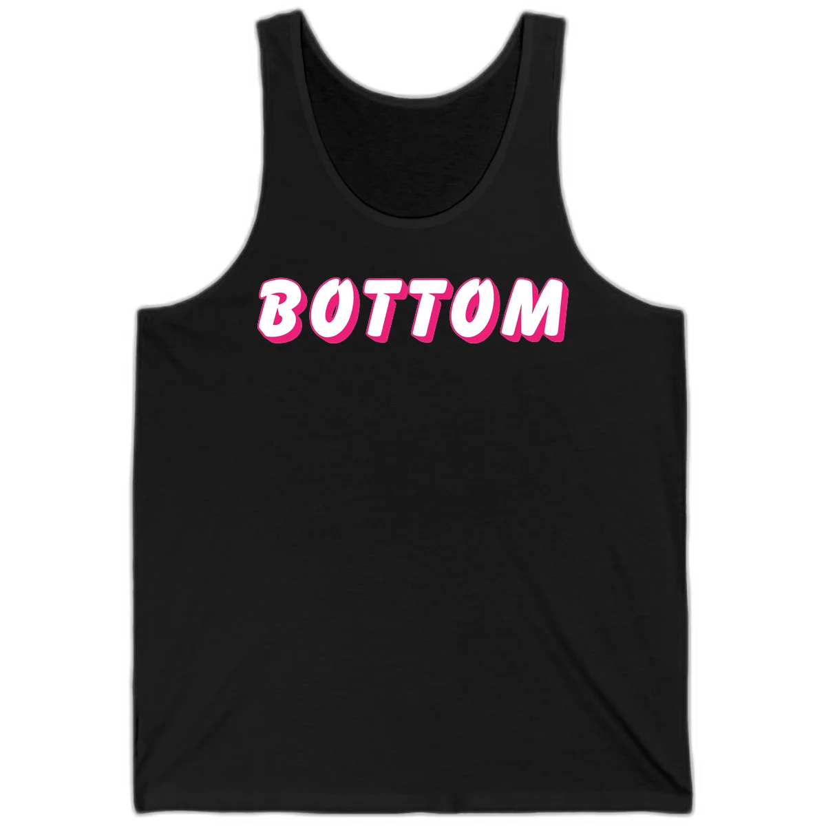 Bold magenta and white 'BOTTOM' text with 3D shadow effect on gray background in Black