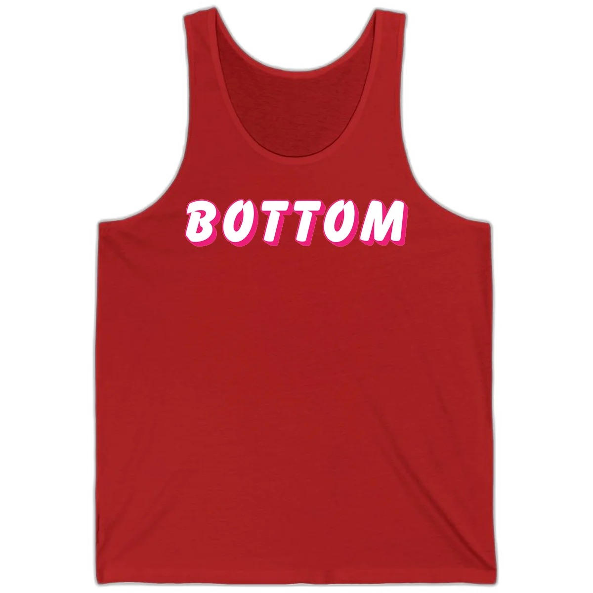 Bold magenta and white 'BOTTOM' text with 3D shadow effect on gray background in Red