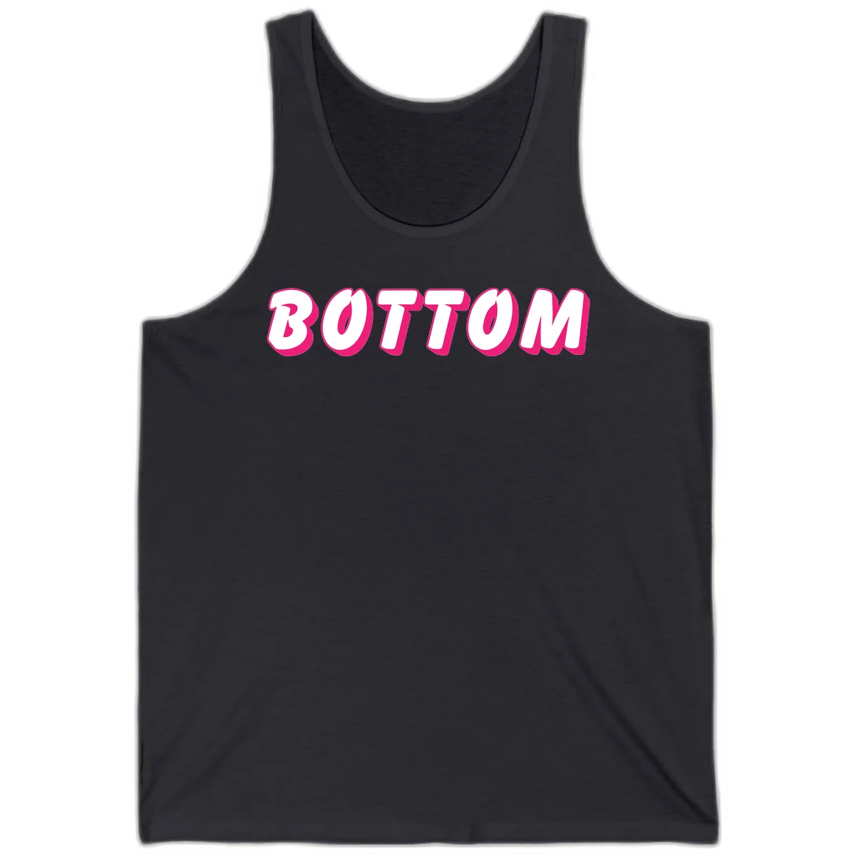 Bold magenta and white 'BOTTOM' text with 3D shadow effect on gray background in Dark Grey