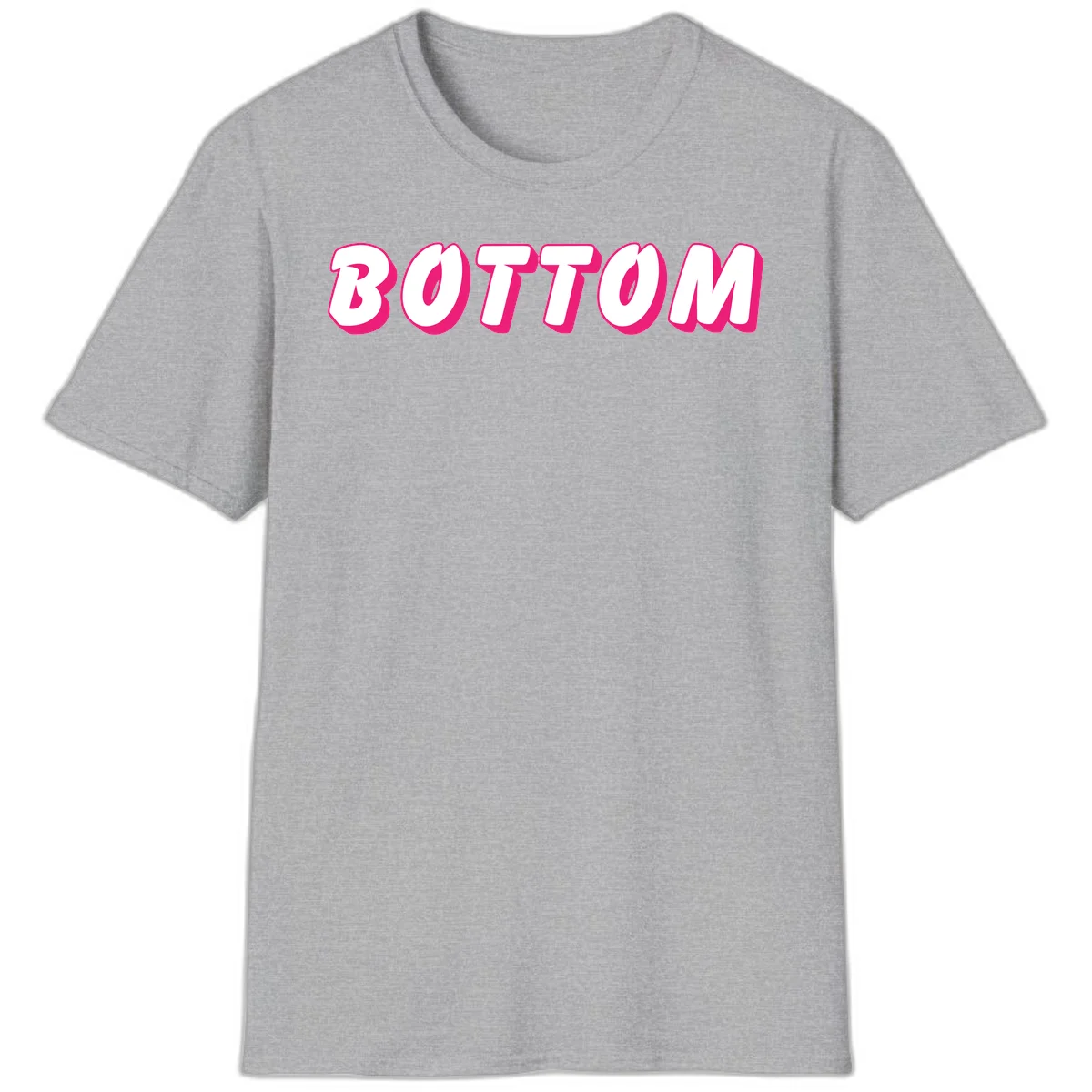 Bold magenta and white 'BOTTOM' text with 3D shadow effect on gray background in Sport Grey
